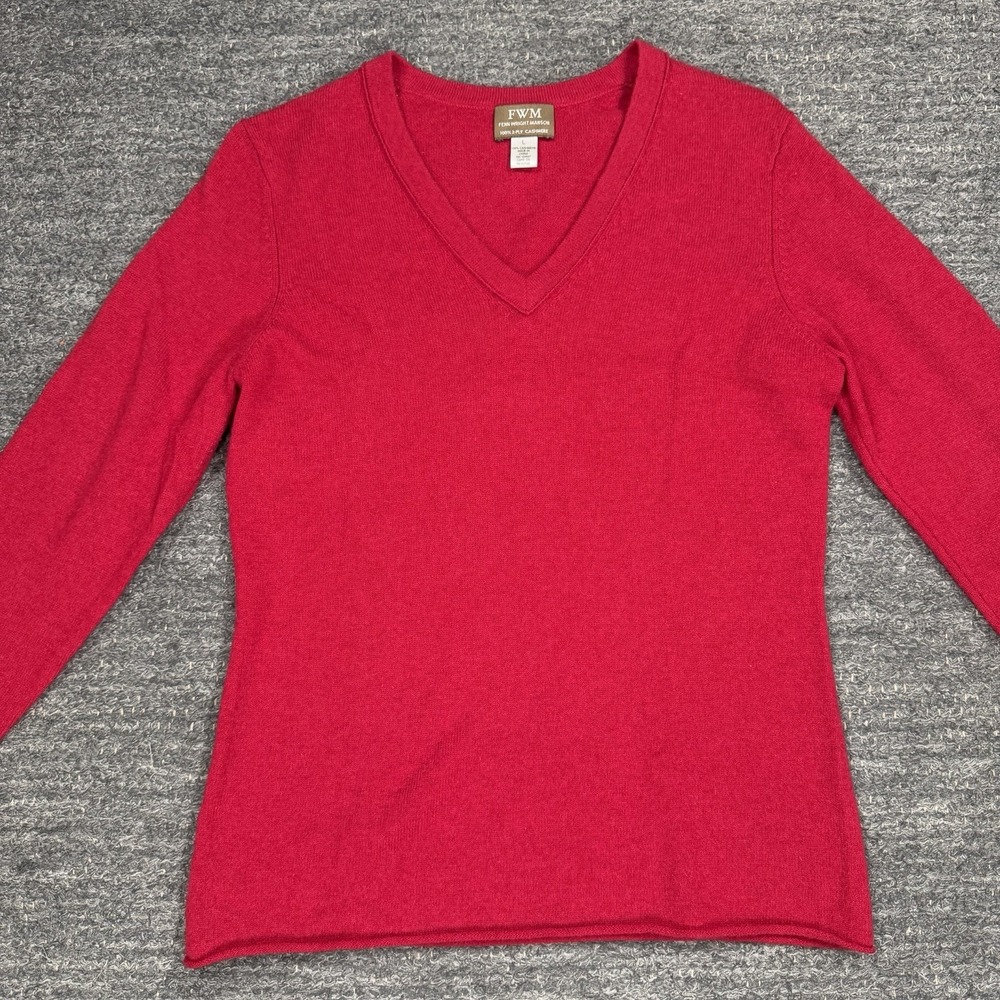 Fenn Wright Manson Cashmere Sweater Women Large Slim Fit V-Neck Red Holiday Knit